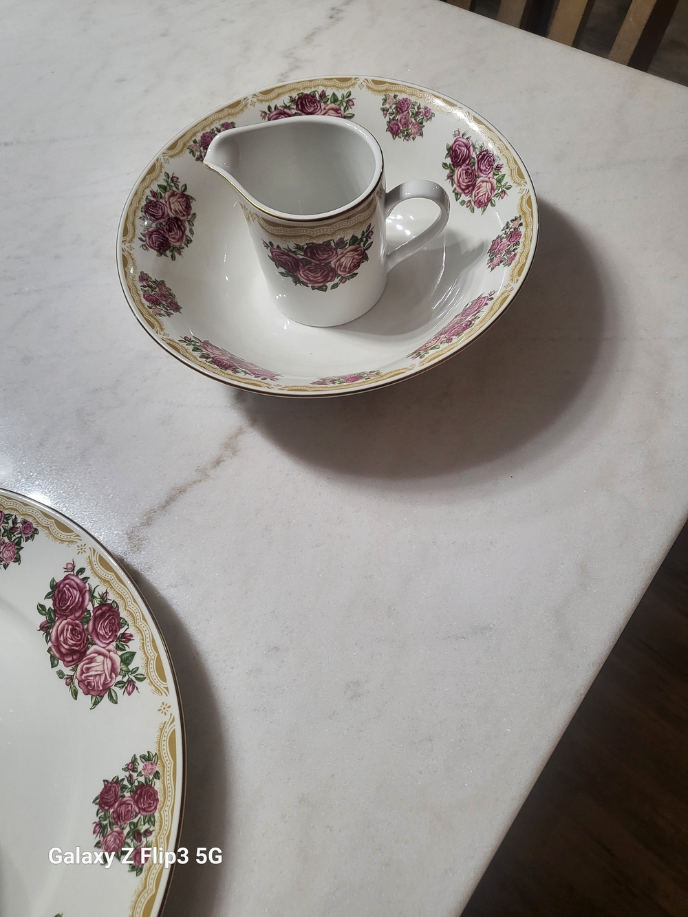 Farberware Rose Floral 4 Pc Serving Set Platter Bowl Creamer Sugar - Picture 4 of 16